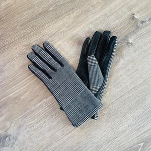 Faux Leather Grey Plaid Riding Gloves